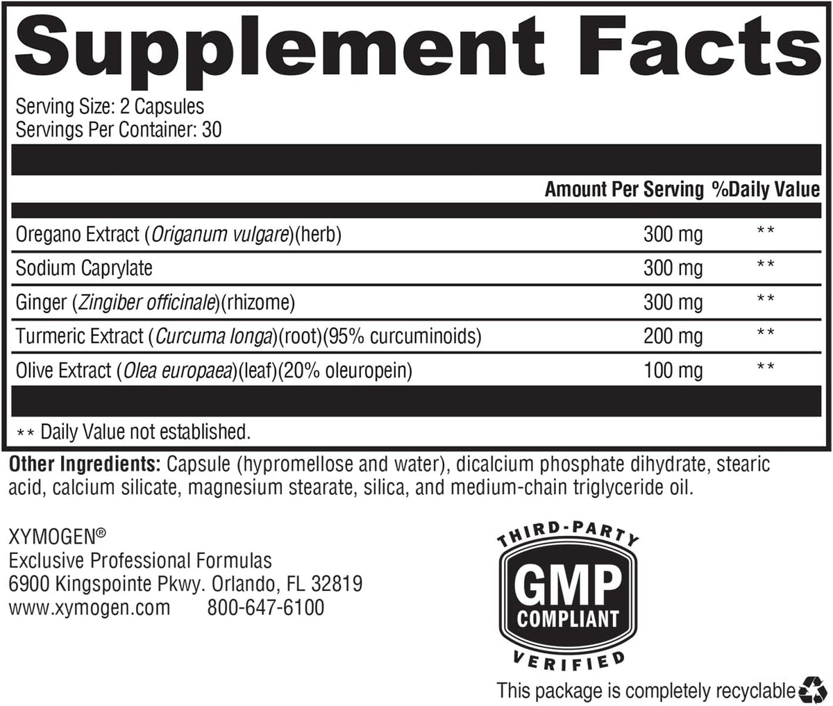 60 Capsules Oregano Extract Sodium Caprylate Ginger Turmeric Extract Olive Leaf Extract N5702