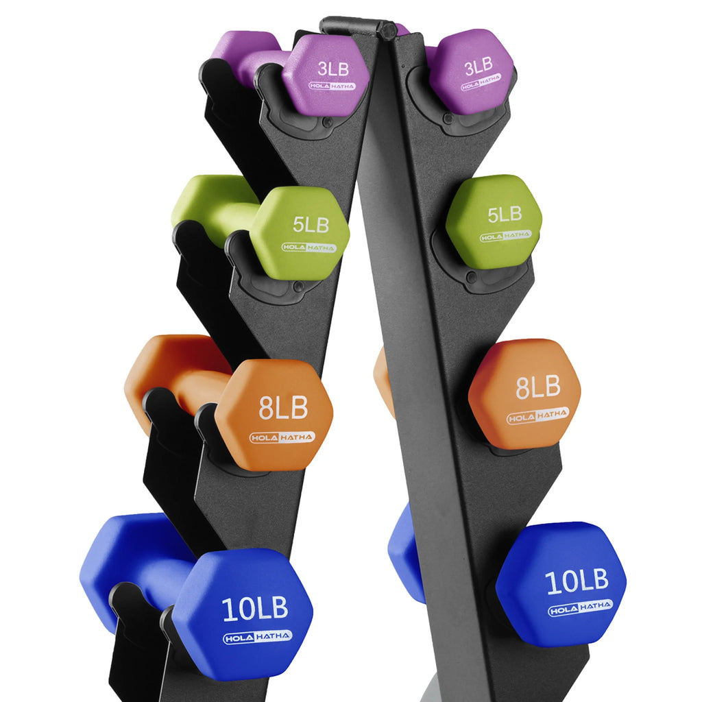 3, 5, 8, 10, & 12 lb Neoprene Hexagon Dumbbell Weight Set with Stand X443