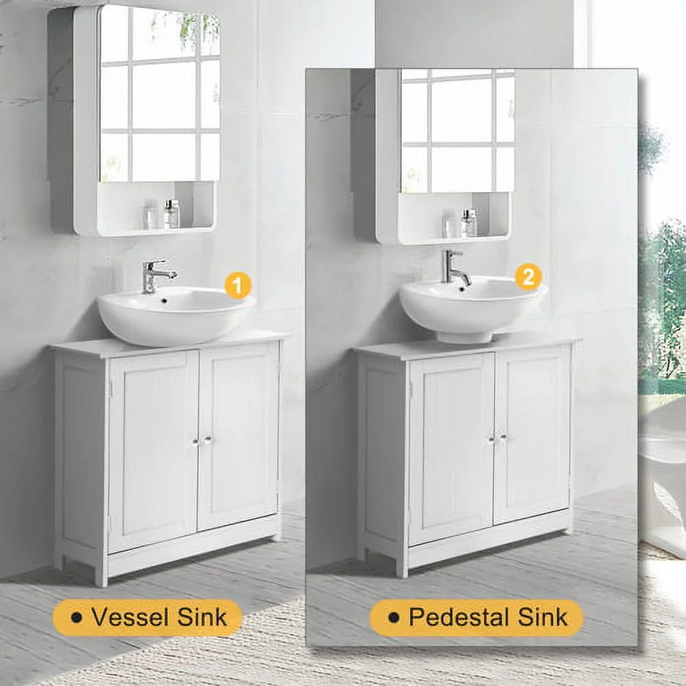 White Bathroom Vanity Cabinet with Adjustable Shelf D7262