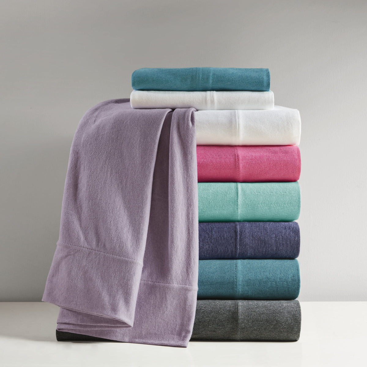 Cotton Blend Jersey Knit 4 Piece White Queen Sheet Set K4938