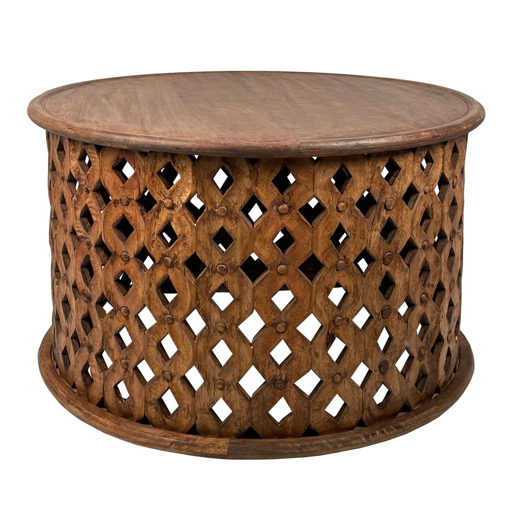 17 Inch 2 Piece Mango Wood Round Coffee Table and Side End Table Set D3572