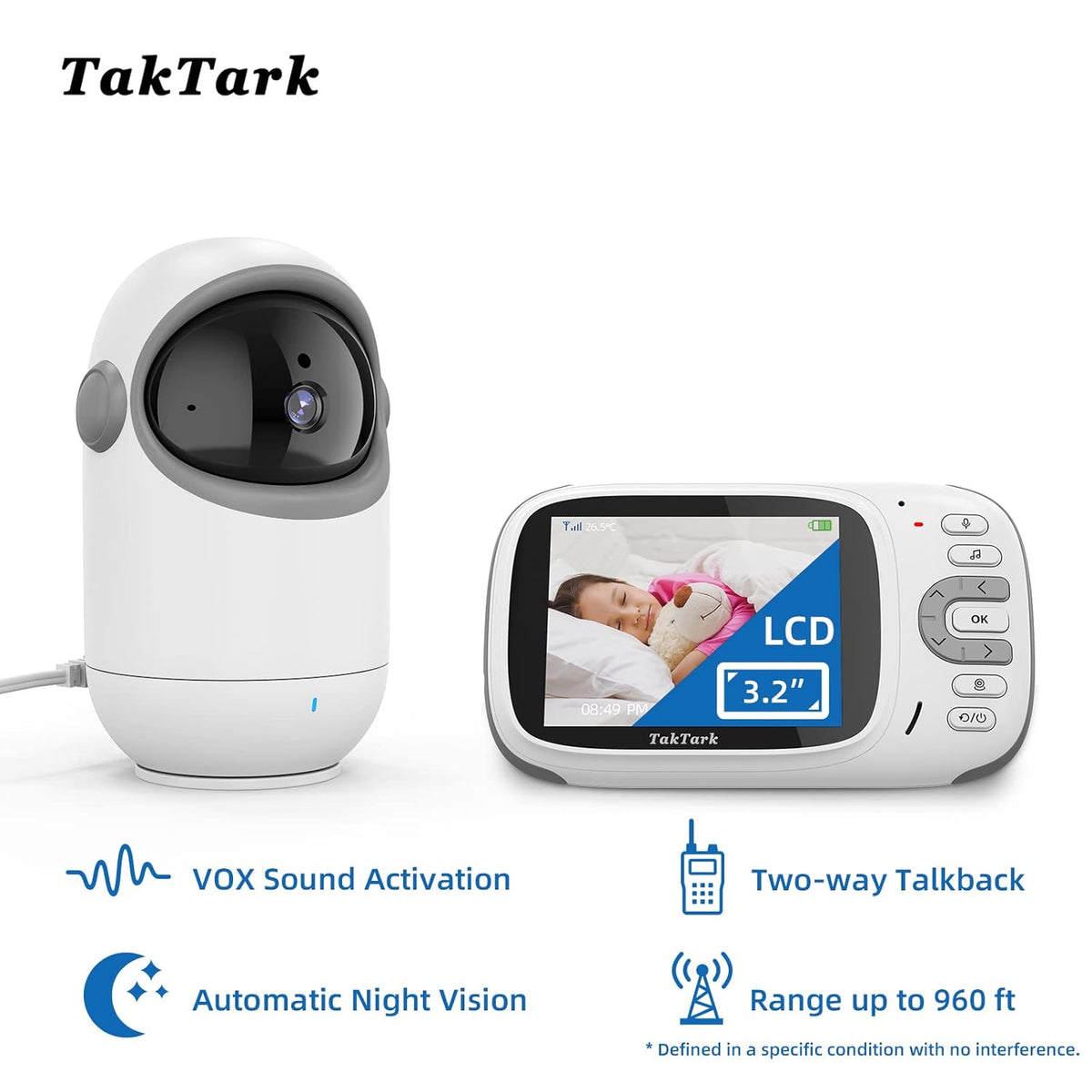Video Baby Monitor with Camera and Audio, Two-Way Audio, Night Vision F922