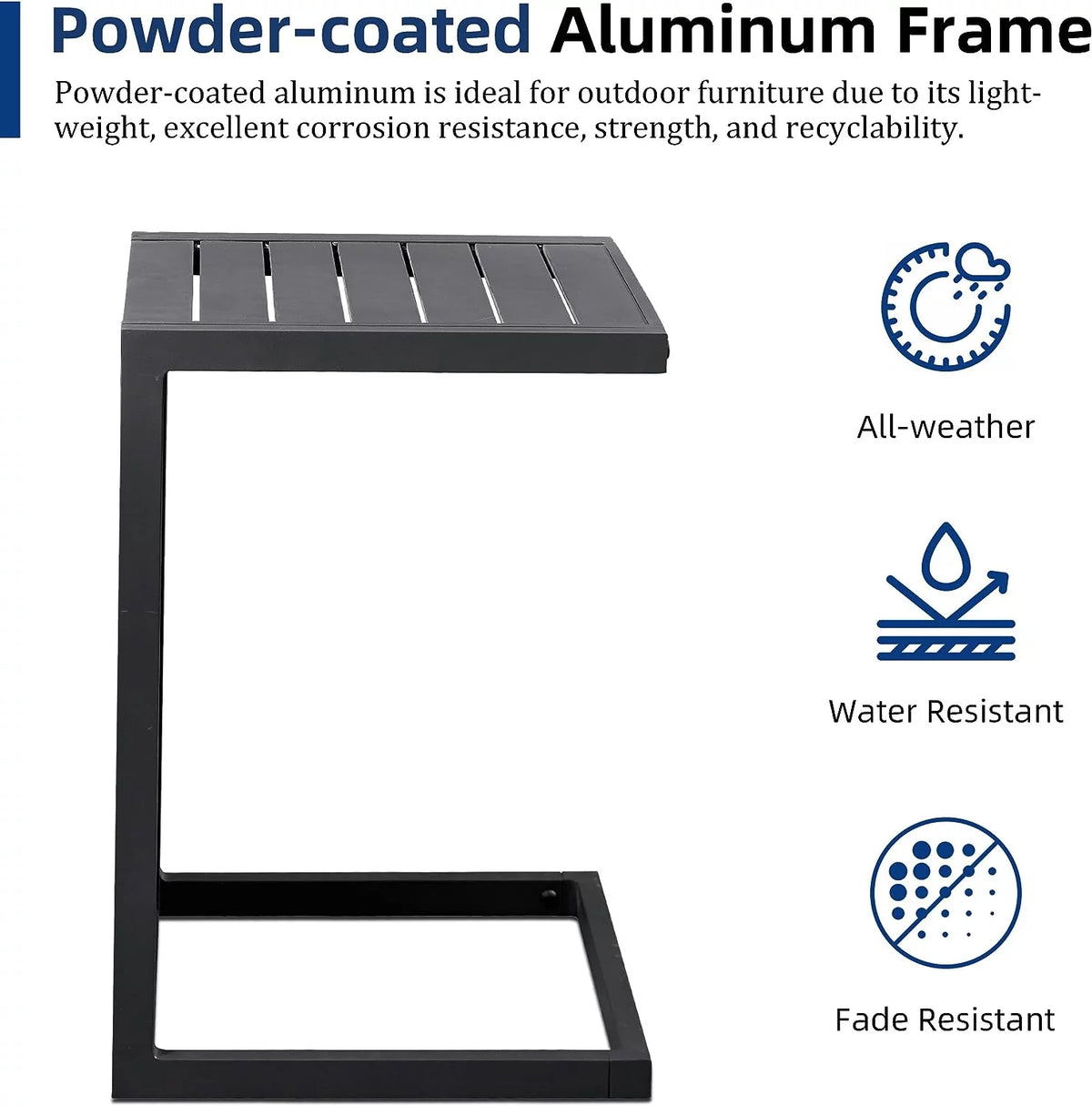 C Shaped Aluminum Side Table Dark Grey E168326