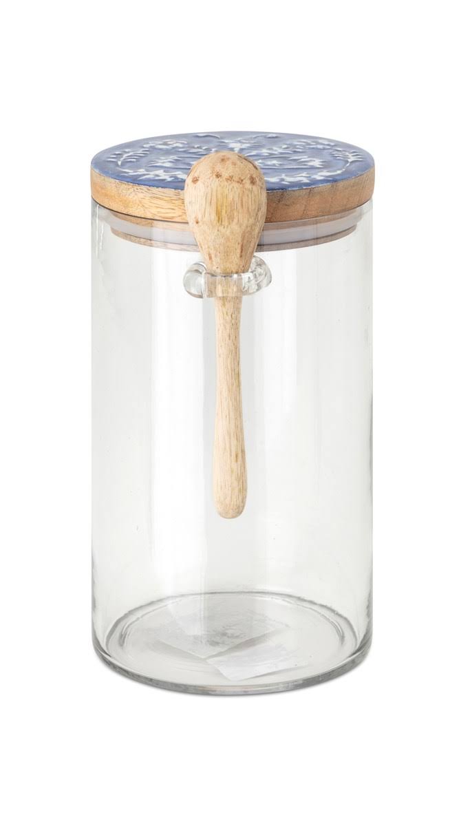 Glass Canister with Wooden Lid and Spoon Set of 3 P55111