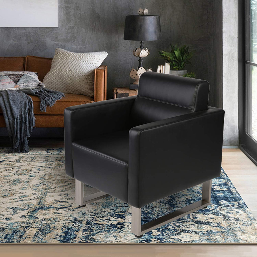 Black Leather Club Chair with Cushion A5114