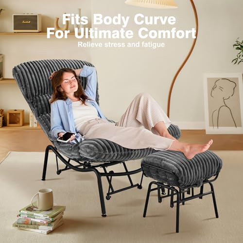 Grey Corduroy Rocking Chair with Ottoman T623949