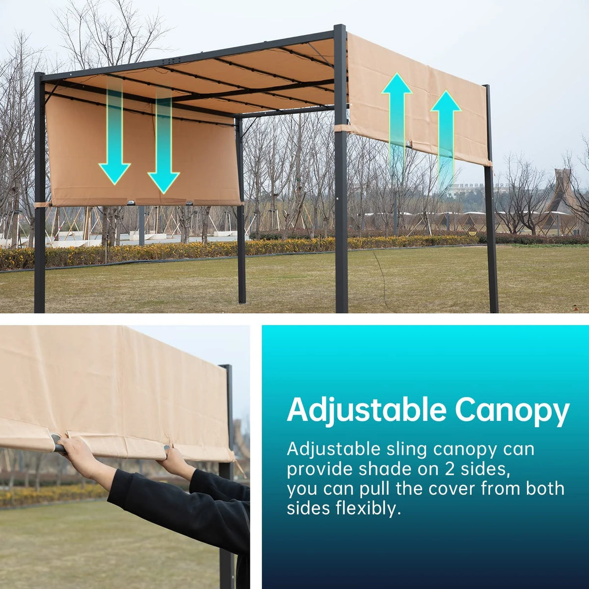 Tan Metal Gazebo Canopy Tent with Sliding Adjustable Canopy G6034