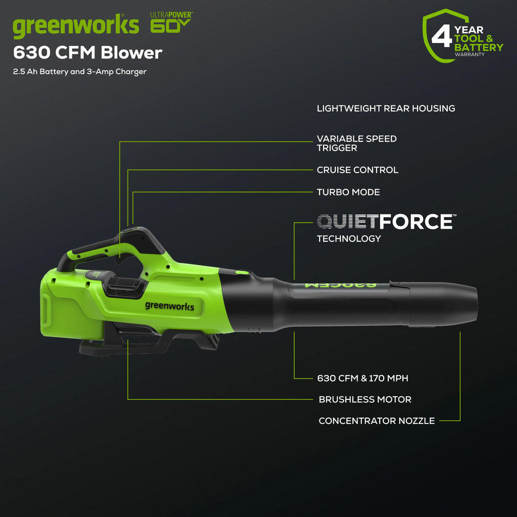 60V 16 String Trimmer & 630 CFM 170 MPH Blower Combo Kit with 2.5Ah Battery & 3 Amp Charger B50948
