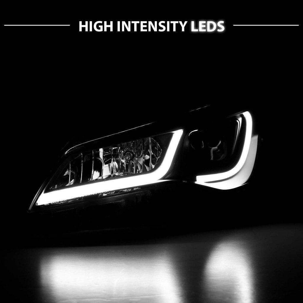 Black LED Tube Projector Headlights Assembly Pair L8893