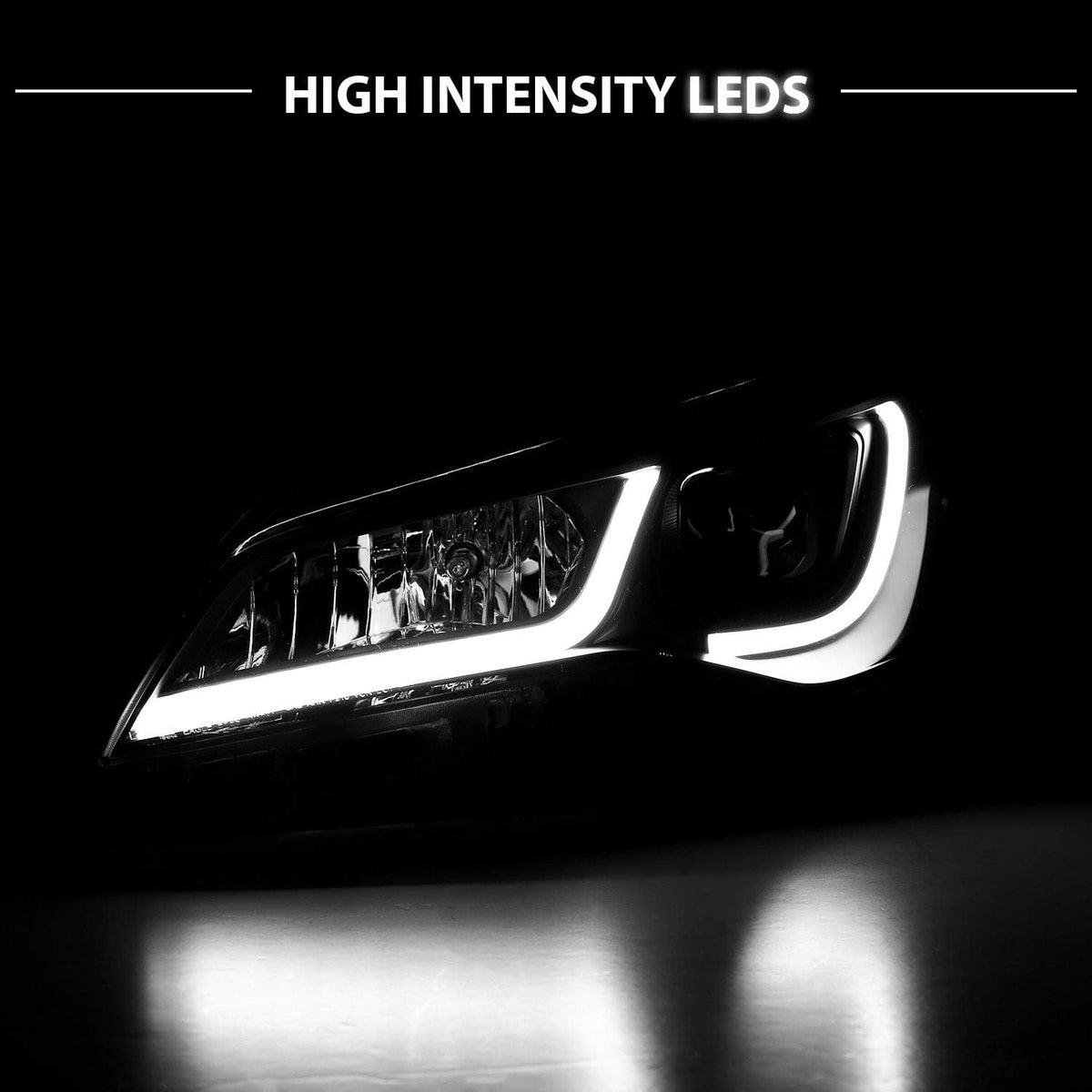 Black LED Tube Projector Headlights Assembly Pair L8893