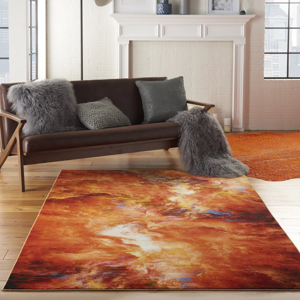 Abstract Red Flame Area Rug R67098