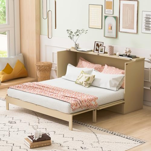 Gray Full Size Solid Wood Murphy Bed with Storage Drawer C35859