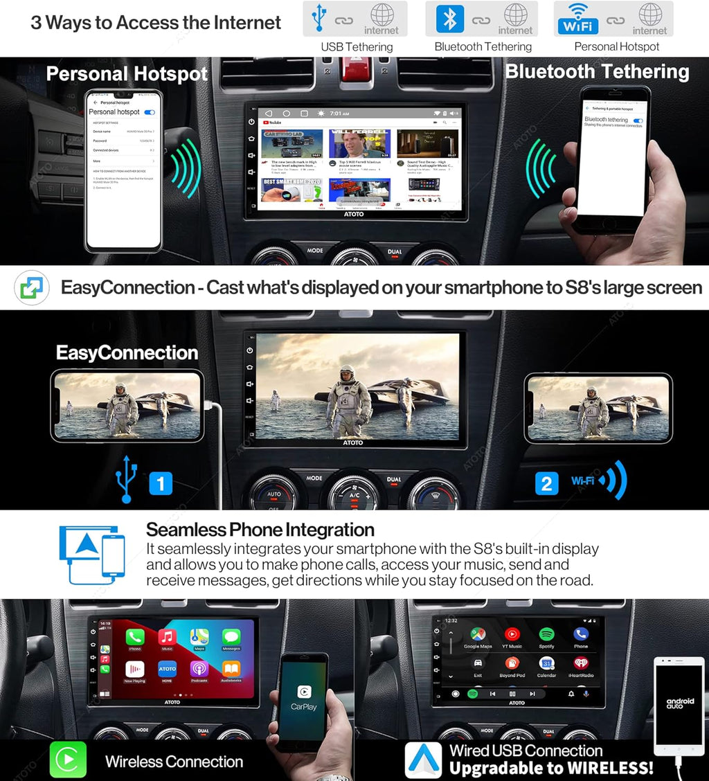 7inch Double-DIN Android Car Stereo with Wireless CarPlay Y88804