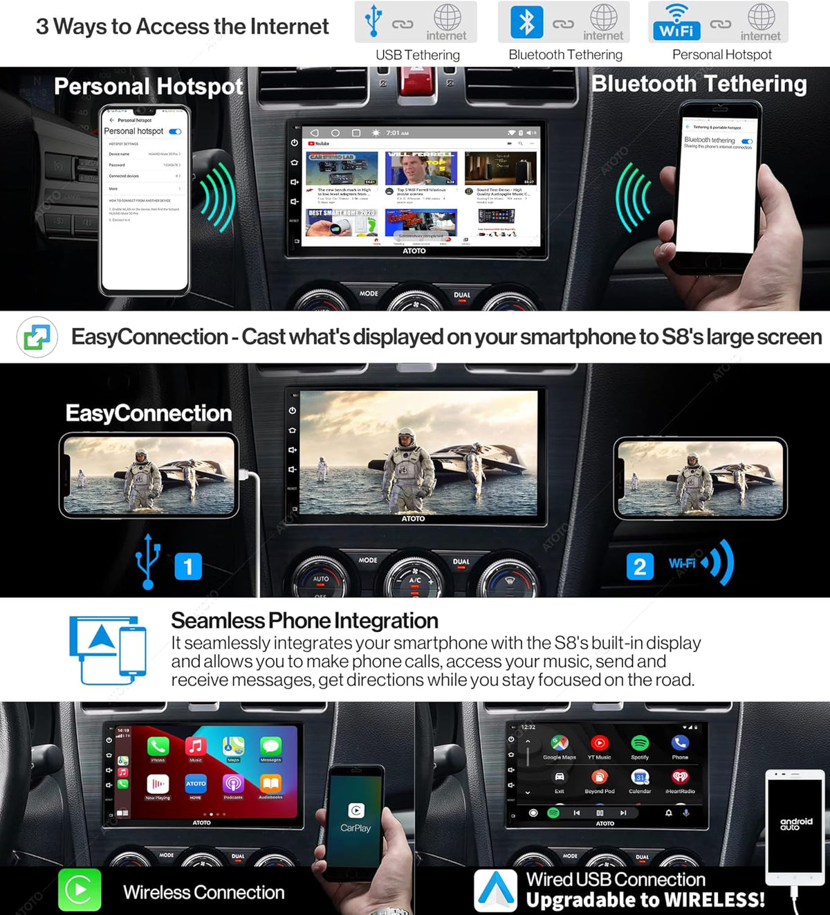 7inch Double-DIN Android Car Stereo with Wireless CarPlay Y88804