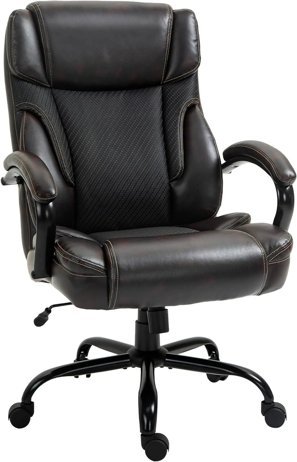 Big And Tall Ergonomic Executive Office Chair With Wide Seat, High Back Adjustable Swivel PU Leather, Brown W30257