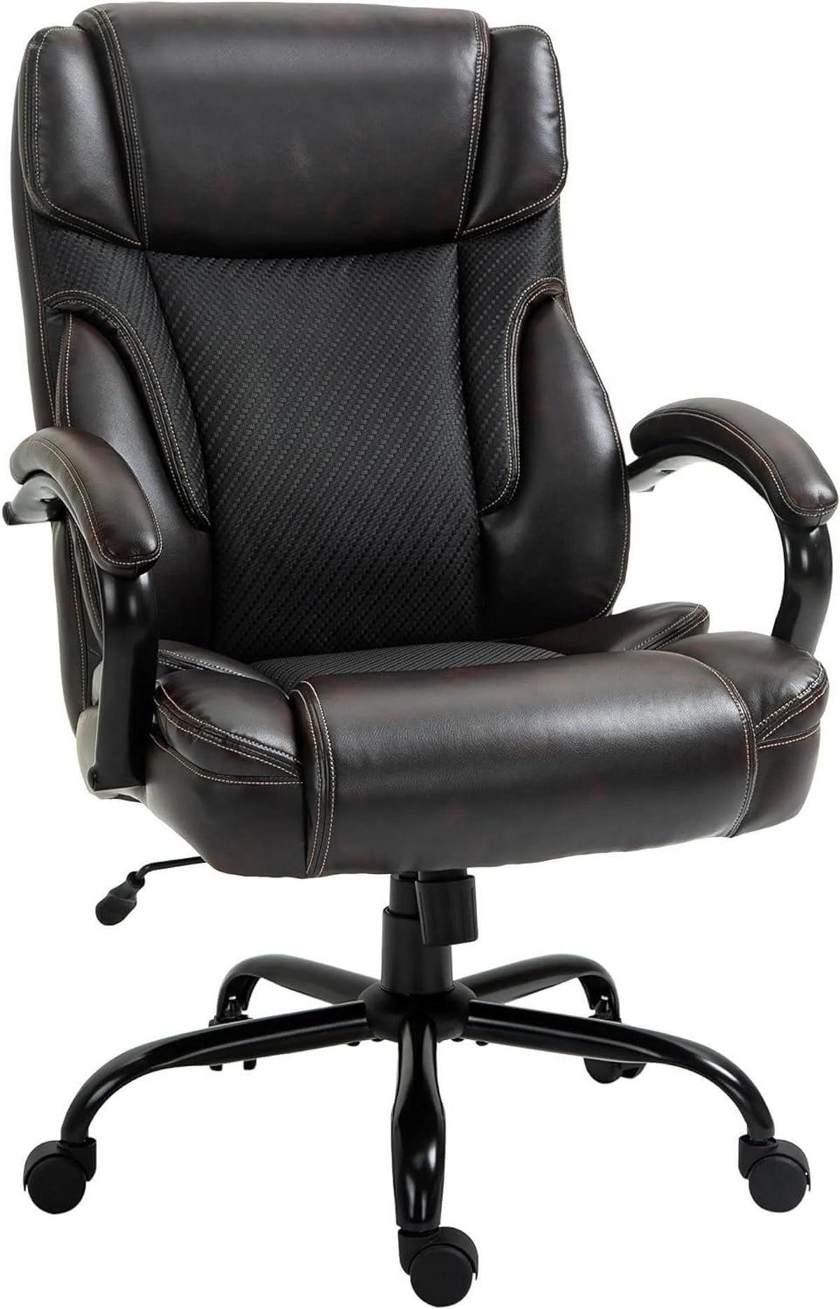 Big And Tall Ergonomic Executive Office Chair With Wide Seat, High Back Adjustable Swivel PU Leather, Brown W30257