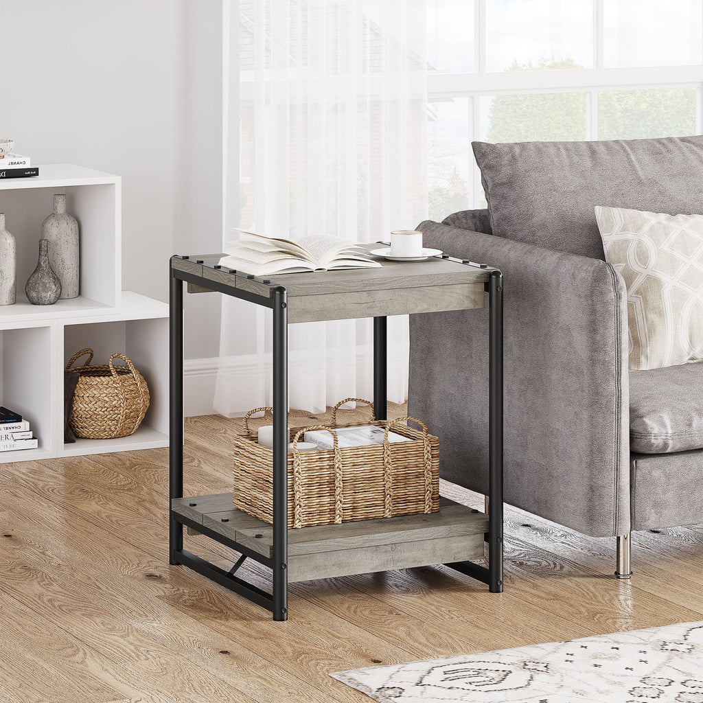 Grey Wood End Table with Storage Shelf H269