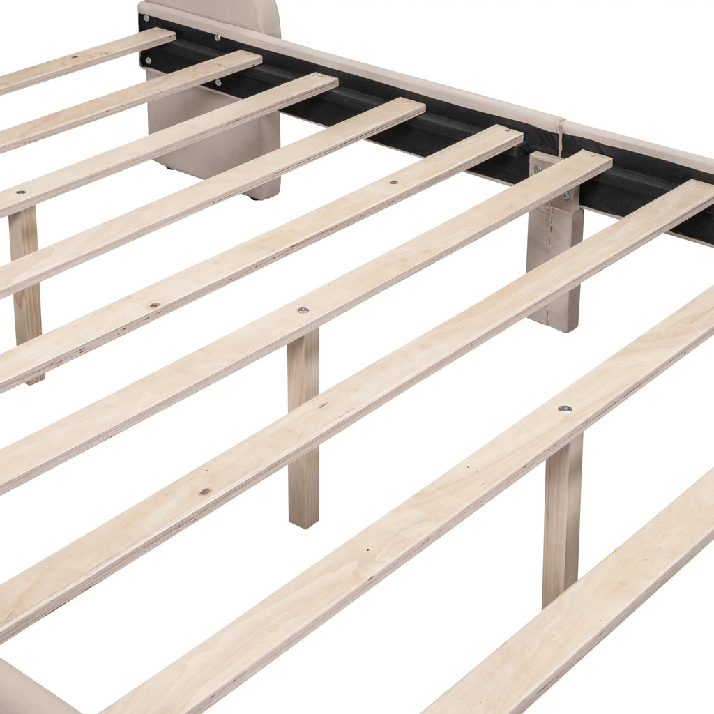 Beige Velvet Full Size Bed Frame with Storage Drawer G533