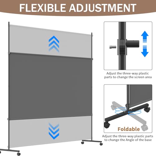 Height Adjustable Single Panel Room Divider with Caster Wheels and Brakes U579298