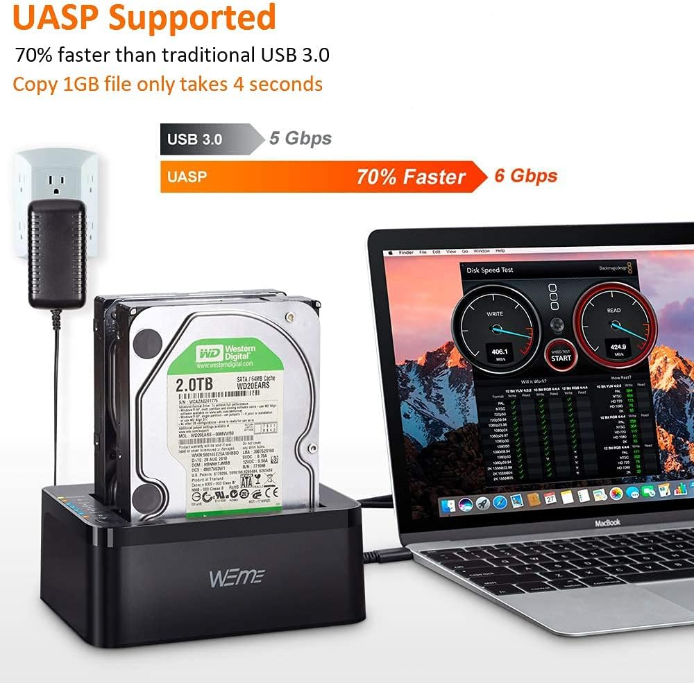 USB C 3.0 to SATA External Hard Drive Docking Station for Dual Bay 2.5 3.5 Inch SATA I II III, Black L111644
