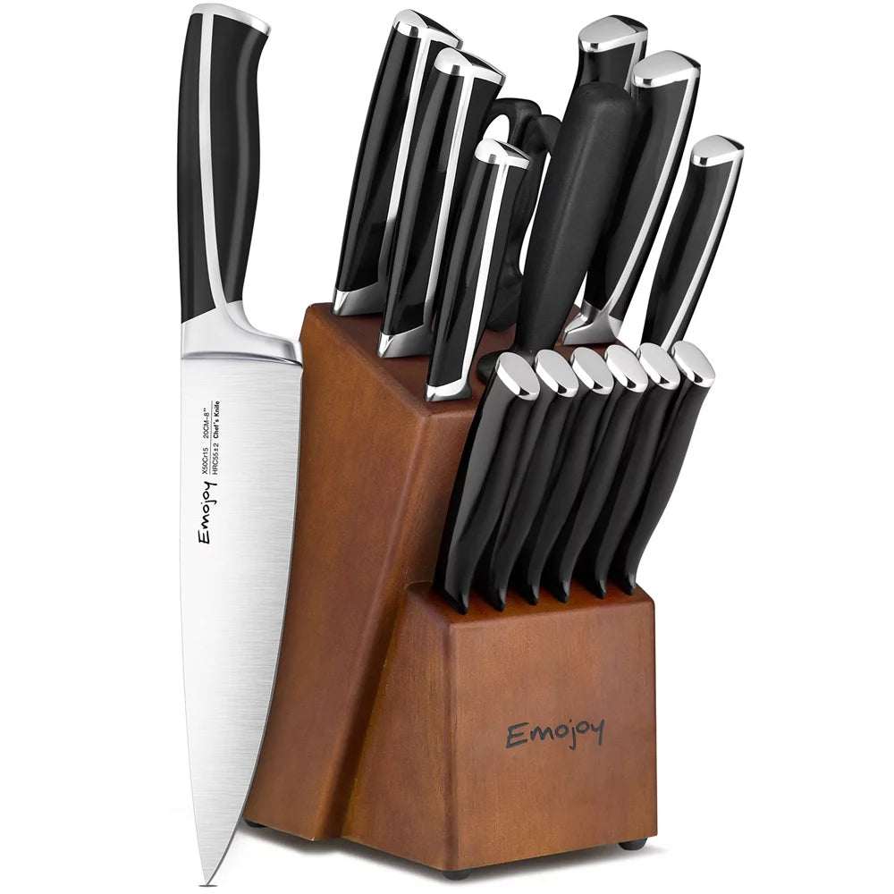 15-Pcs Black Stainless Steel Knife Set with Block M469961