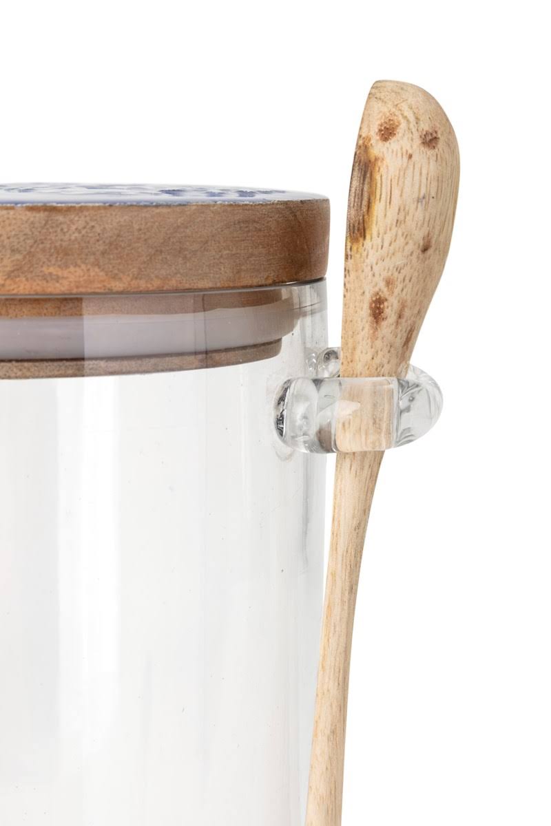 Glass Canister with Wooden Lid and Spoon Set of 3 P55111