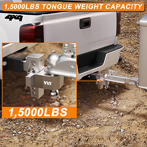 Adjustable Drop Hitch, Tri-Ball (1-7/8'', 2'', 2-5/16''), Fits 2-Inch Receiver, 8 Inch Drop, 15000 LBS GTW, Heavy Duty Solid Ball Mount, Silver K142