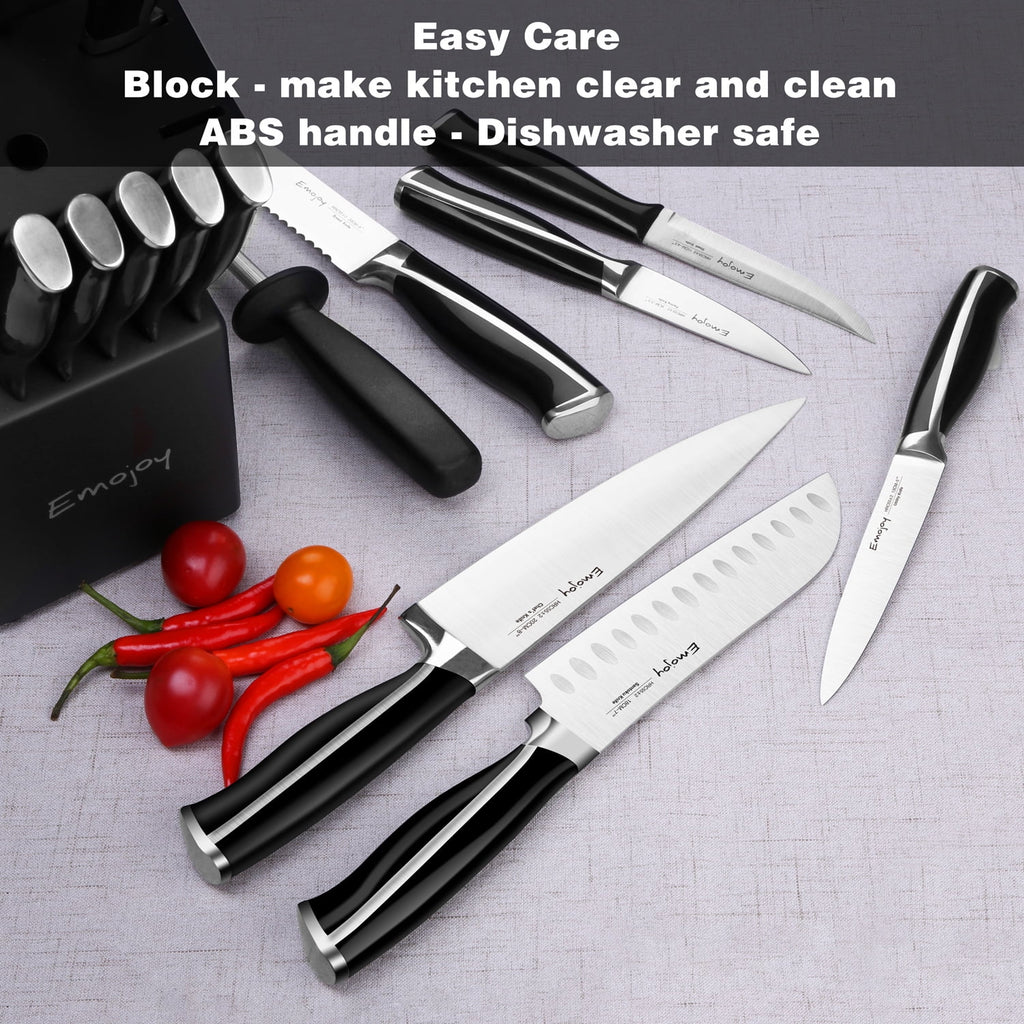 15-Pcs Black Stainless Steel Knife Set with Block M469961