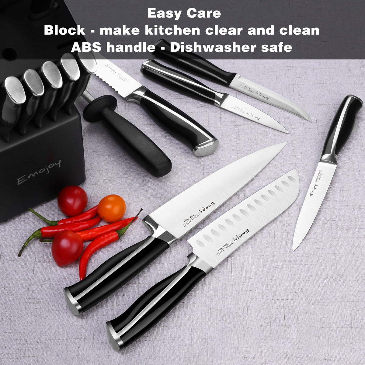 15-Pcs Black Stainless Steel Knife Set with Block M469961