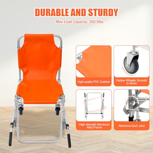 Foldable Stair Chair with 2 Wheels, 350 lbs Load Capacity (Orange) B23300
