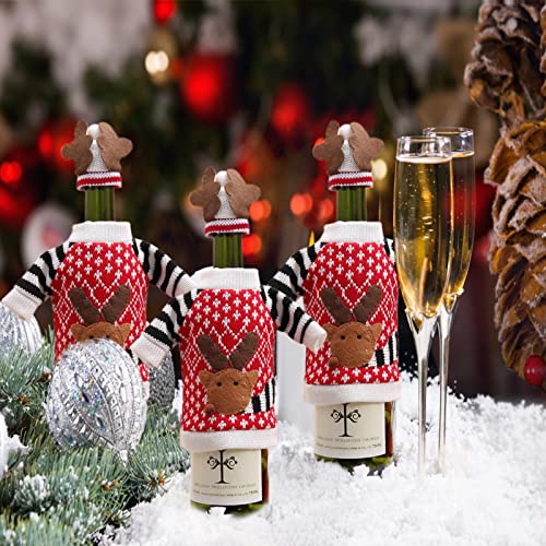 3Pack Christmas Wine Bottle Covers Reindeer Red R5395