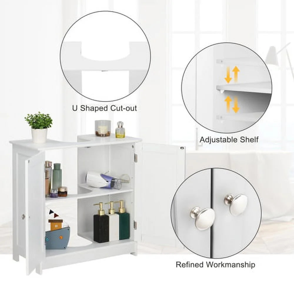 White Bathroom Vanity Cabinet with Adjustable Shelf D7262