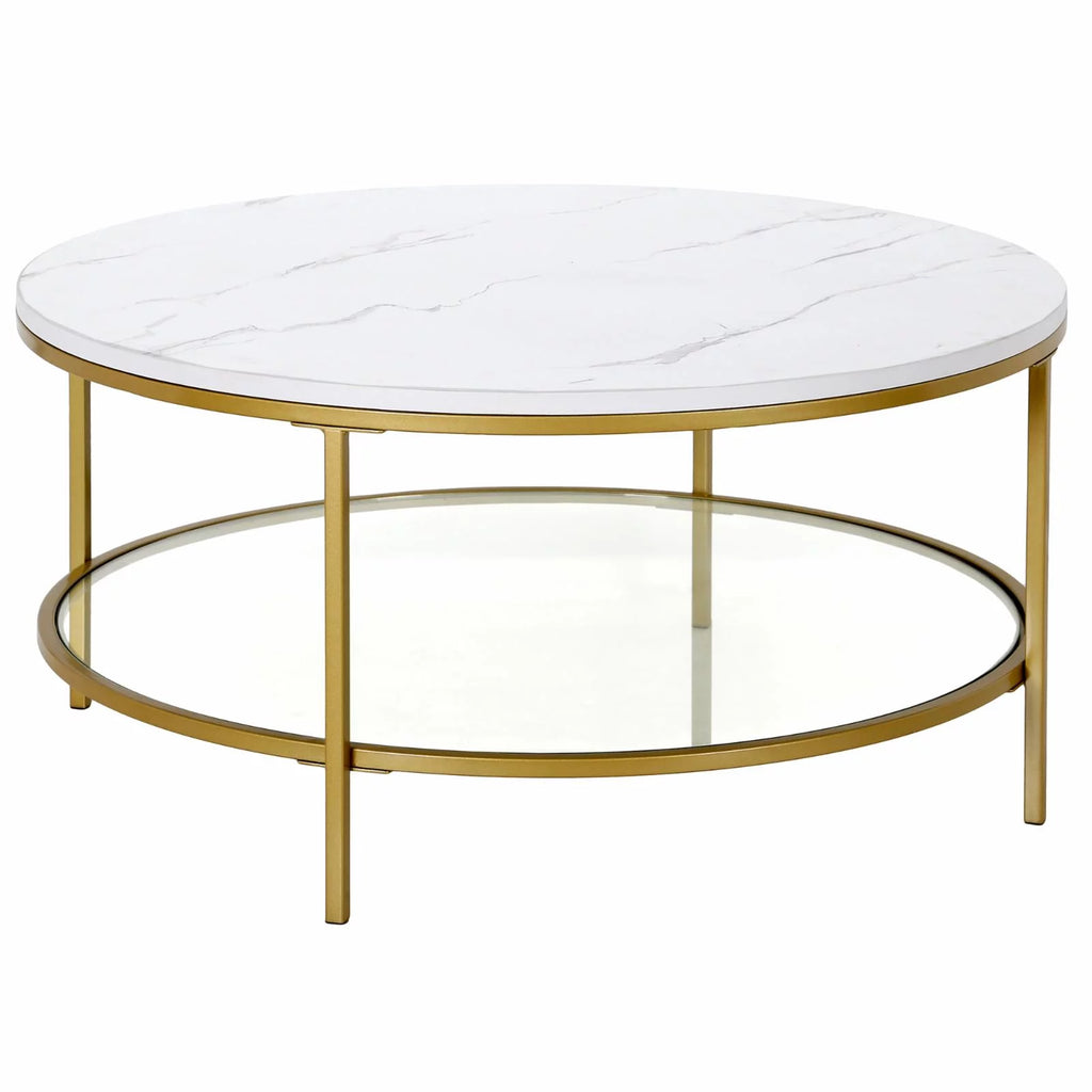 36" Wide Round Coffee Table with Faux Marble Top D507