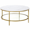 36" Wide Round Coffee Table with Faux Marble Top D507
