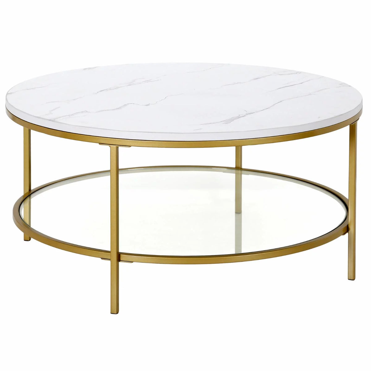 36" Wide Round Coffee Table with Faux Marble Top D507
