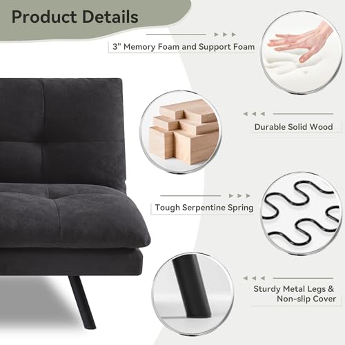 Faux Leather Memory Foam Convertible Futon Sofa Bed R988