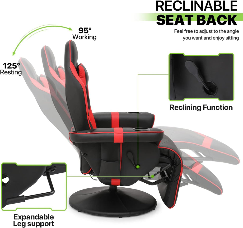 Red PU Leather 360° Swivel Recliner Massage Chair with Footrest I88793