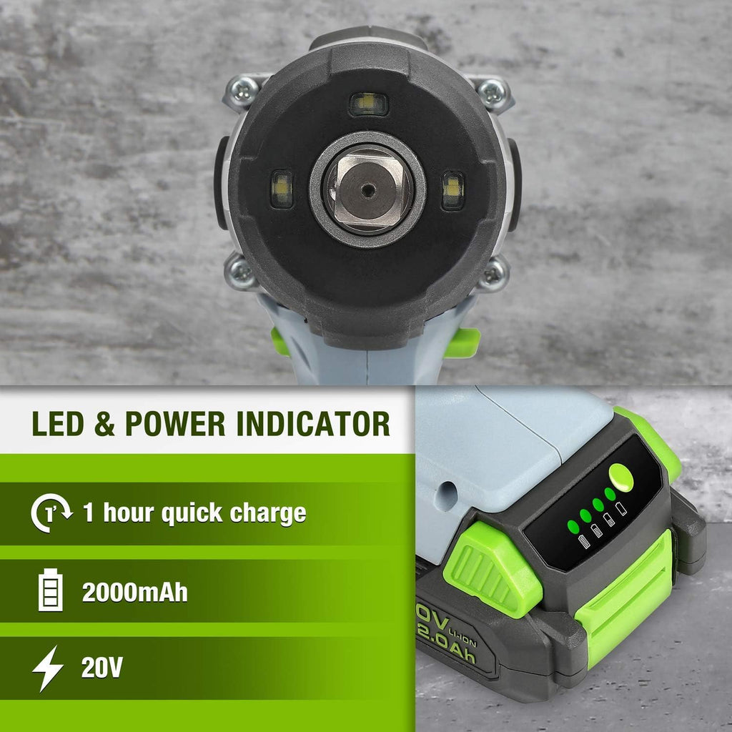 20V Cordless Impact Wrench, 1/2-inch, 320 Ft Pounds Max Torque, 2.0Ah Li-ion Battery with Fast Charger, Belt Clip R683262