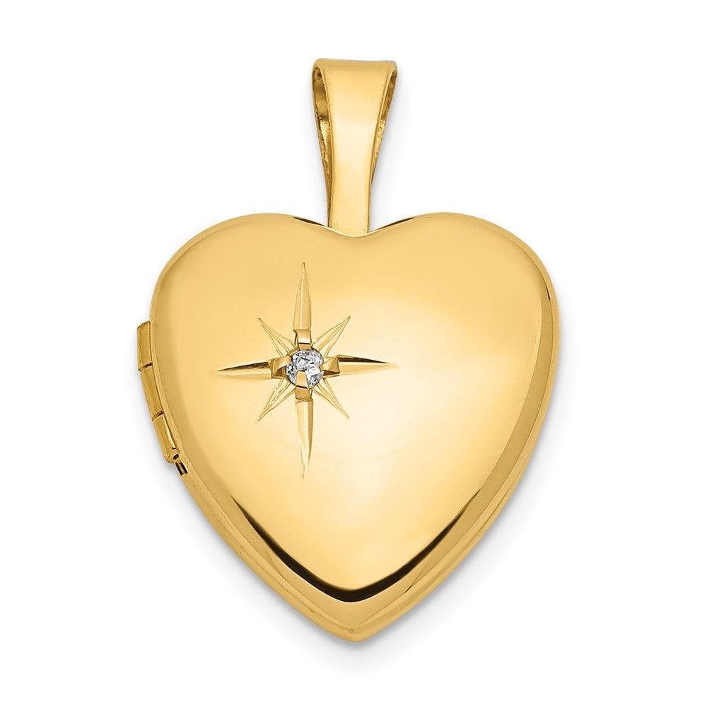 14k Gold 12mm .01ct. Diamond Photo Locket Pendant Necklace H73682