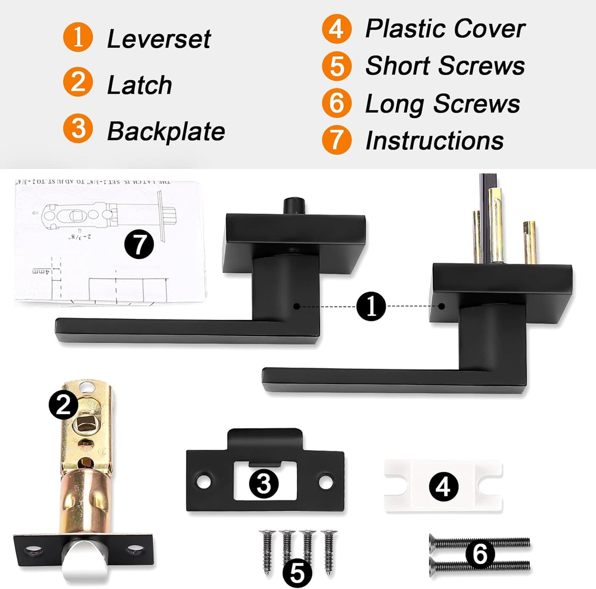 3 Pack Square Passage Door Levers in Matte Black Finish Y479868