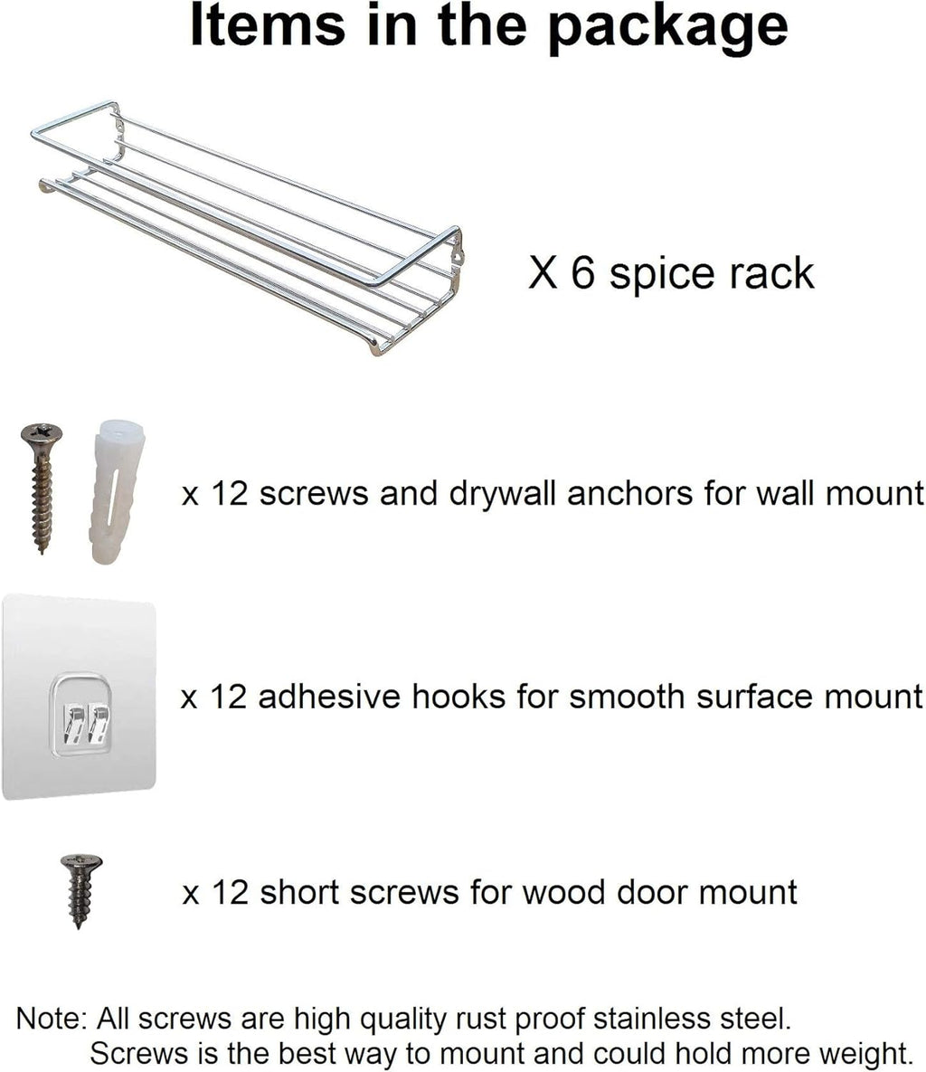 6 Pack Wall Mount Spice Rack Organizer for Cabinet, 12 x 3 x 3 inches O373756