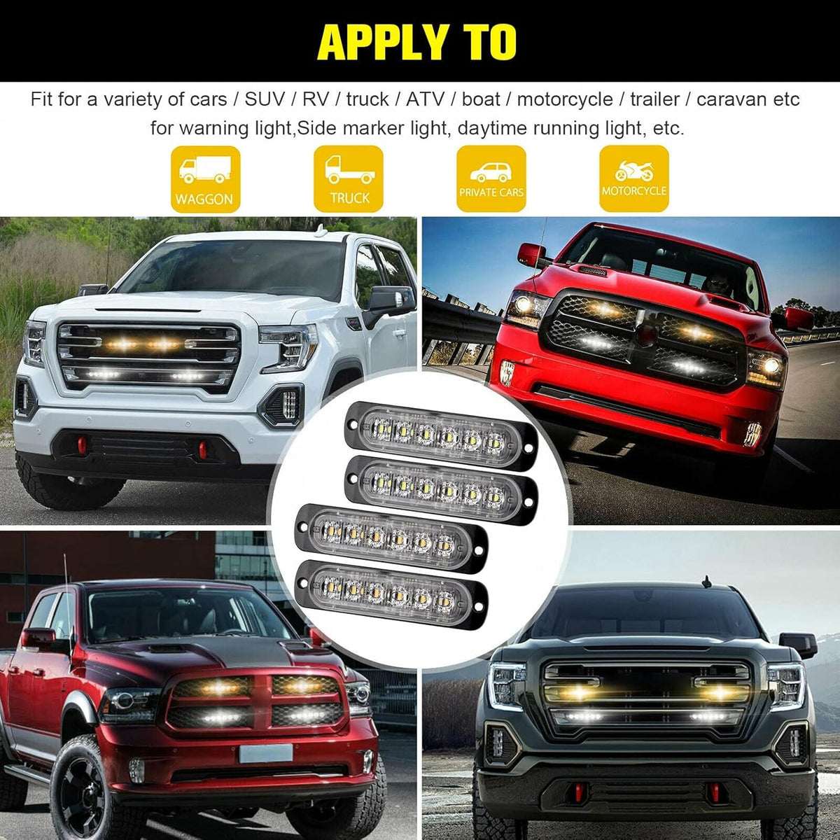 16Pcs Amber White LED Emergency Strobe Lights T21208
