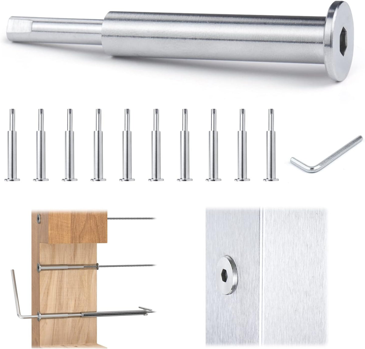 10Pack Cable Railing Kit Invisible 1/8" T316 Stainless Steel Swage Tensioner for Wood Metal Post Deck Stairs C30280