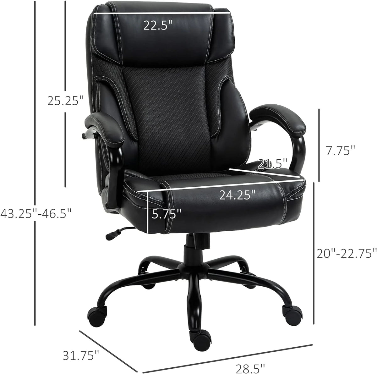 Big And Tall Ergonomic Executive Office Chair With Wide Seat, High Back Adjustable Swivel PU Leather, Brown W30257