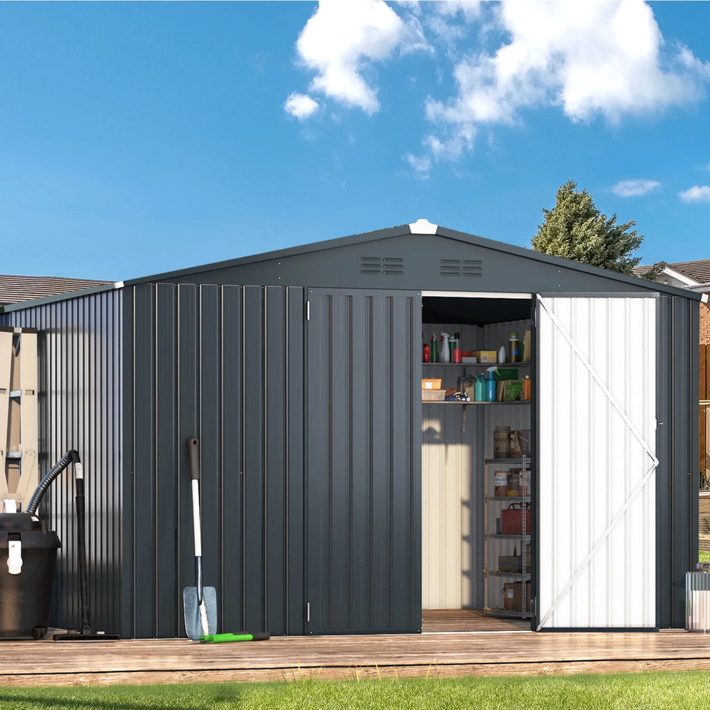 10' x 12' Gray Metal Storage Shed M27935