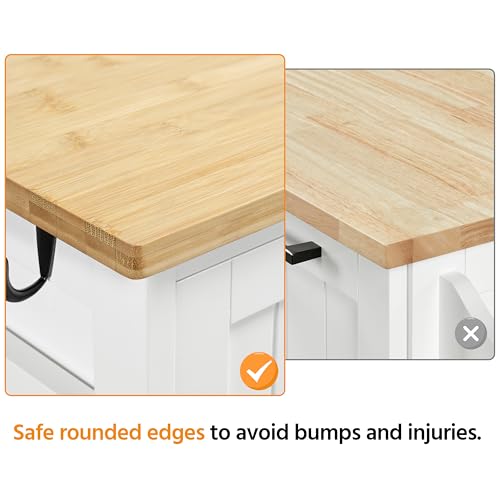 White Kitchen Island Cart on Wheels with Bamboo Countertop S846