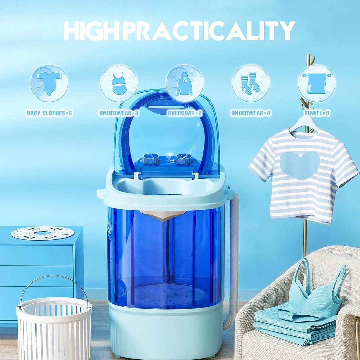 Portable Mini Washing Machine 5.7 lbs 2 in 1 Washer with Drain Hose, Blue D261297