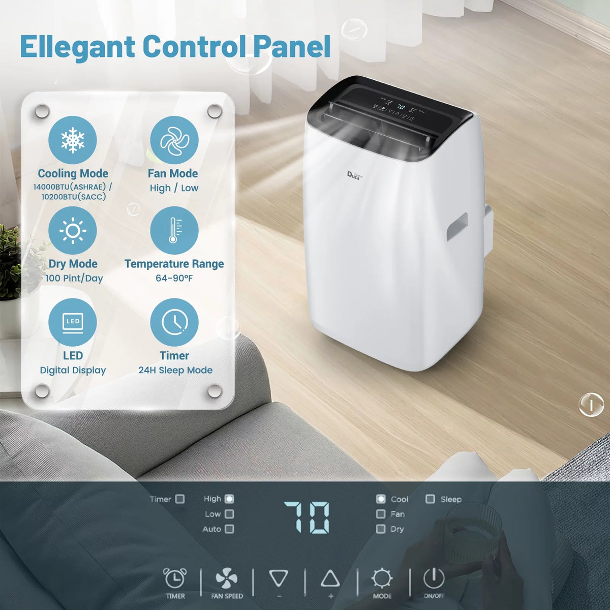 14000 BTU Portable Air Conditioner with Dehumidifier and Cooling Fan U682