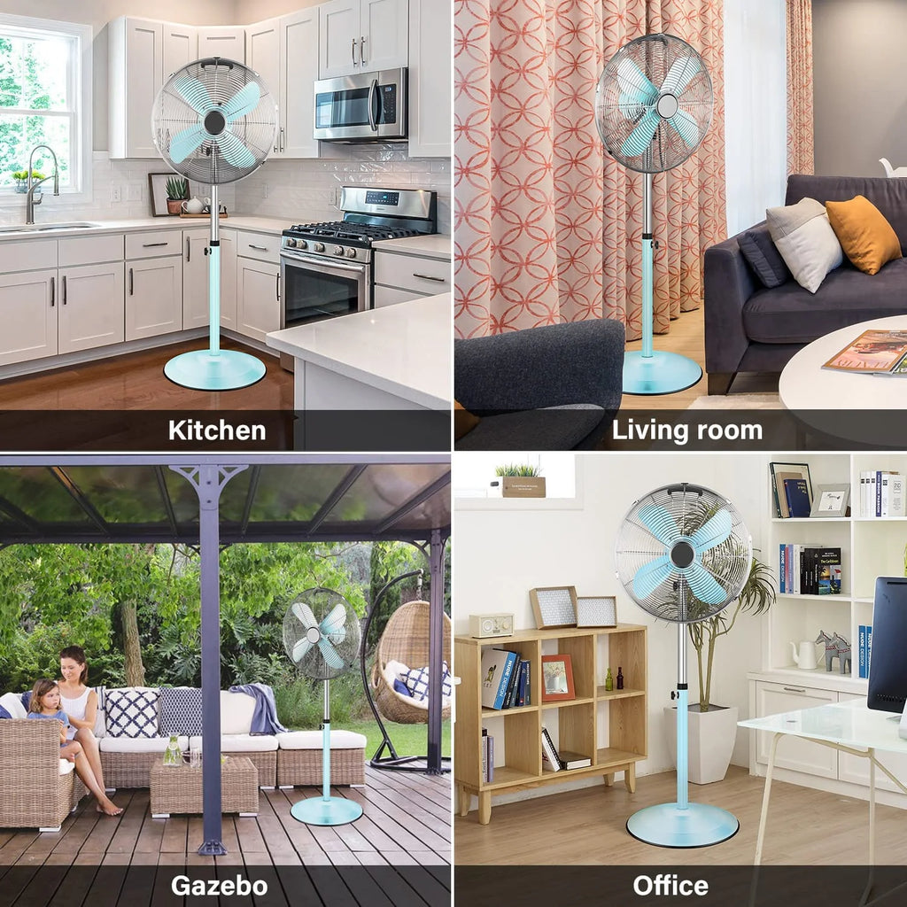 Metal Pedestal Fan, Quiet Oscillating Standing Fan with Height Adjustable D369