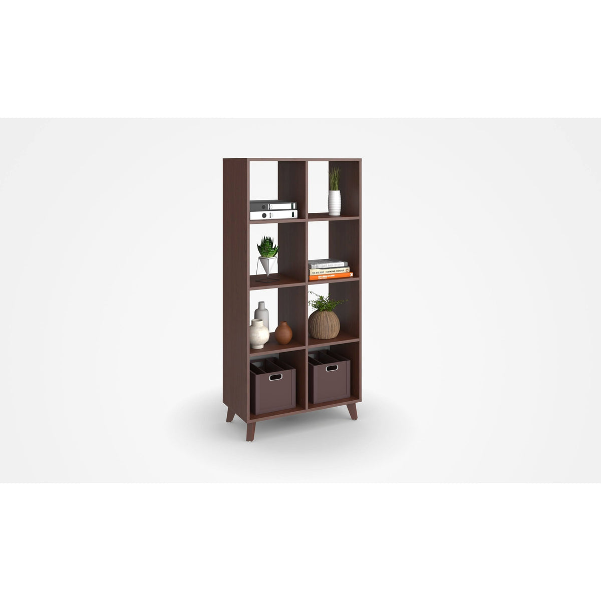 Teak Modern Cube Bookcase with Real Wood Feet Z2947